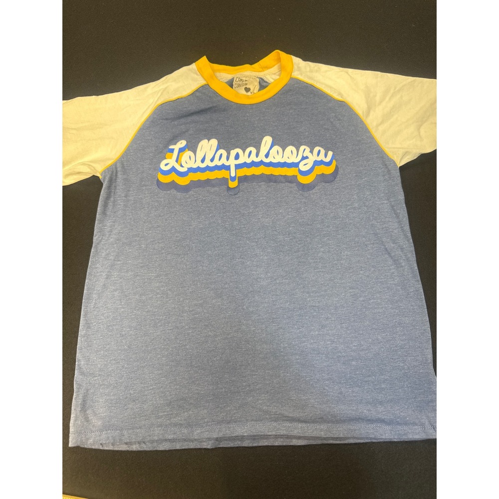 Camp Collection Lollapalooza Ringer Tee Blue Yellow Raglan Festival Shirt Medium